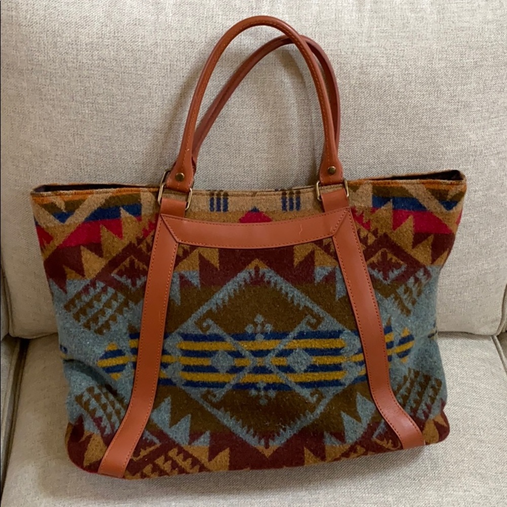 Pendleton wool and leather graphic design bag